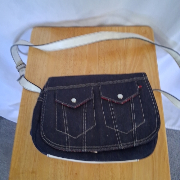 Denim Shoulder Bag with White Strap - Picture 2 of 8